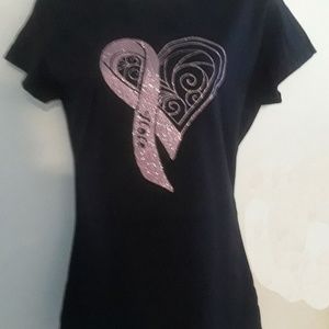 Scroll Heart Cancer Ribbon Tee
